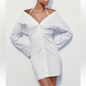 Zara White Off-Shoulder T-Shirt Dress